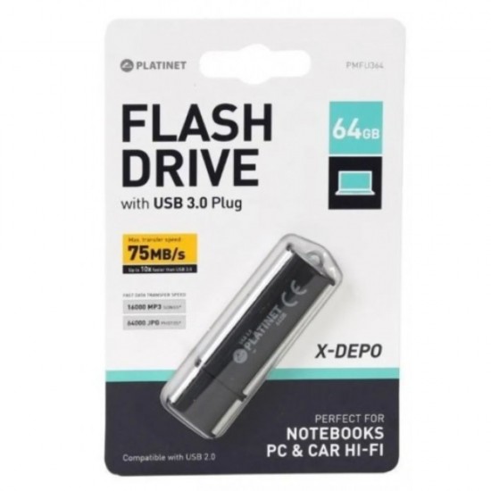 Memorie USB Stick Platinet, Memorie 64 GB, Tip 3.0, Culoare Negru