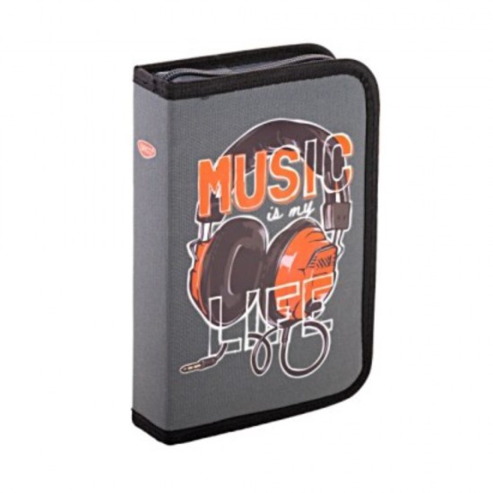 Penar Neechipat Daco cu Fermoar, Model Music Is My Life, Dimensiuni 19.5x13x4 cm, Culoare Gri