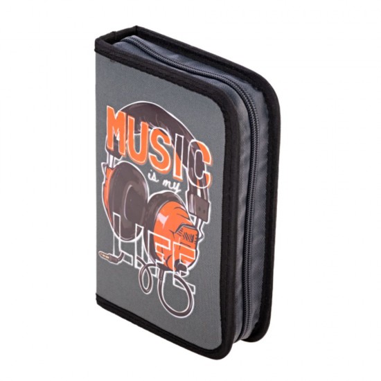 Penar Neechipat Daco cu Fermoar, Model Music Is My Life, Dimensiuni 19.5x13x4 cm, Culoare Gri