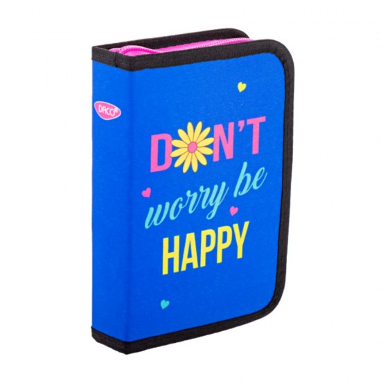 Penar Neechipat Daco cu Fermoar, Model Don't Worry Be Happy, Dimensiuni 19.5x13x4 cm, Culoare Albastru