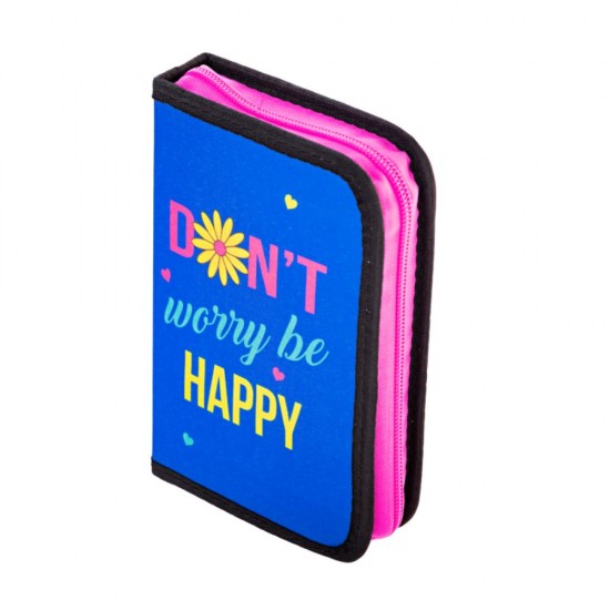 Penar Neechipat Daco cu Fermoar, Model Don't Worry Be Happy, Dimensiuni 19.5x13x4 cm, Culoare Albastru