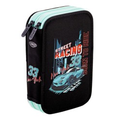 Penar Neechipat Daco cu 2 Fermoare, Model Street Racing, Dimensiuni 19.5x13x5 cm, Material Poliester, Culoare Negru/Albastru