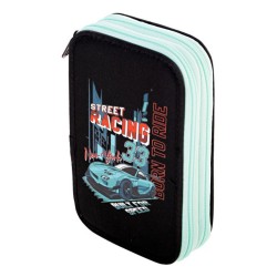 Penar Echipat Daco cu 2 Fermoare, Model Born To Ride, Dimensiuni 19.5x13x5.5 cm, Material Poliester, Culoare Negru