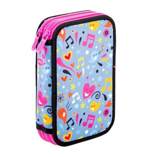 Penar Neechipat Daco cu 2 Fermoare, Model Love Music, Dimensiuni 19.5x13x5 cm, Material Poliester, Culoare Roz