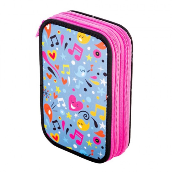 Penar Neechipat Daco cu 2 Fermoare, Model Love Music, Dimensiuni 19.5x13x5 cm, Material Poliester, Culoare Roz