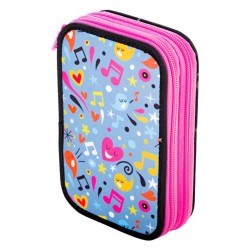 Penar Echipat Daco cu 2 Fermoare, Model Love Music, Dimensiuni 19.5x13x5 cm, Material Poliester, Culoare Roz/Albastru