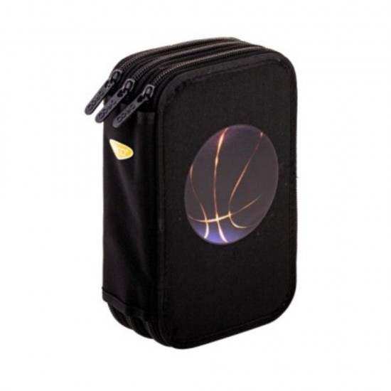 Penar Neechipat Daco cu 3 Fermoare, Model Baschet, Dimensiuni 19.5x13x7.5 cm, Material Poliester, Culoare Negru