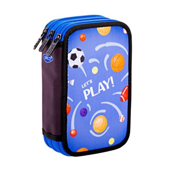 Penar Neechipat Daco cu 3 Fermoare, Model Let's Play, Dimensiuni 19.5x13x7.5 cm, Material Poliester, Culoare Albastru