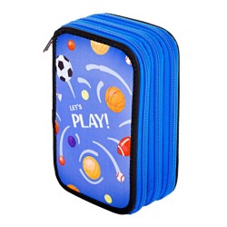 Penar Echipat Daco cu 3 Fermoare, Model Let's Play, Dimensiuni 19.5x13x7.5 cm, Material Poliester, Culoare Albastru