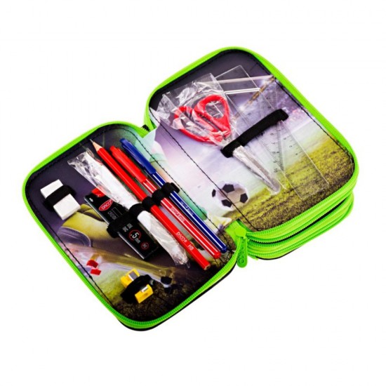 Penar Echipat Daco cu 3 Fermoare, Model Minge, Dimensiuni 19.5x13x7.5 cm, Material Poliester, Culoare Verde