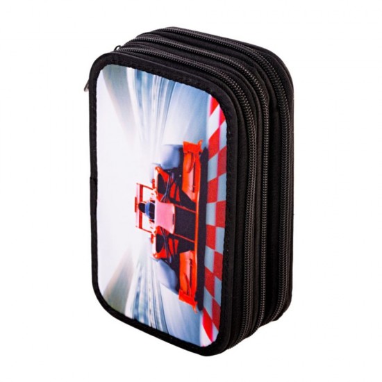 Penar Neechipat Daco cu 3 Fermoare, Model Race, Dimensiuni 19.5x13x7.5 cm, Material Poliester, Culoare Negru