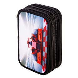 Penar Echipat Daco cu 3 Fermoare, Model Race, Dimensiuni 19.5x13x7.5 cm, Material Poliester, Culoare Negru