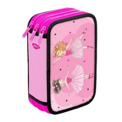 Penar Echipat Daco cu 3 Fermoare, Model Balerina, Dimensiuni 19.5x13x7.5 cm, Material Poliester, Culoare Roz