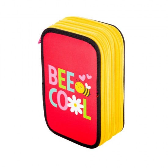 Penar Neechipat Daco cu 3 Fermoare, Model Bee Cool, Dimensiuni 19.5x13x7.5 cm, Material Poliester, Culoare Rosu