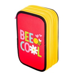 Penar Echipat Daco cu 3 Fermoare, Model Bee Cool, Dimensiuni 19.5x13x7.5 cm, Material Poliester, Culoare Rosu