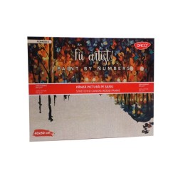 Panza Pictura Daco pe Numere, Material Bumbac, Dimensiune 40x50 cm, Gramaj 280 g/m², 24 Culori Acrilice si 3 Pensule Incluse in Set, Model Peisaj de Toamna