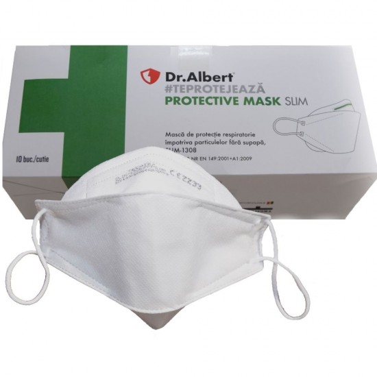 Masca de Protectie Dr Albert Slim-1308 fara Supapa, 10 Buc/Set, Tip FFP2 cu 4 Straturi, Culoare Alb