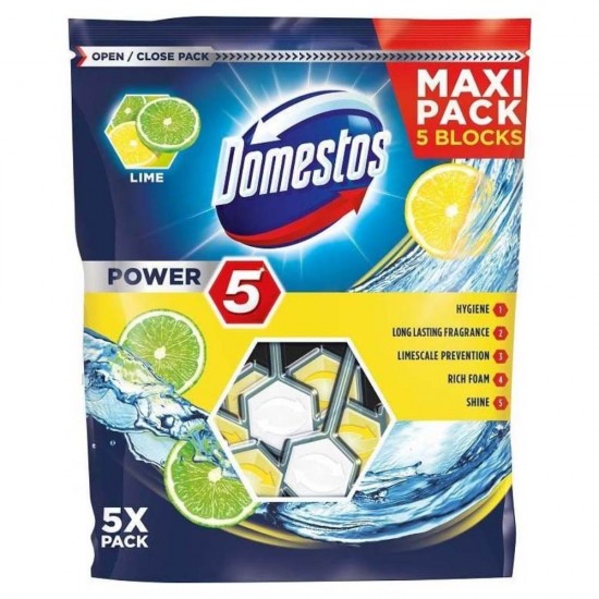 Odorizant de Toaleta Domestos Power 5 Maxi Pack Lime, 5 x 55 g