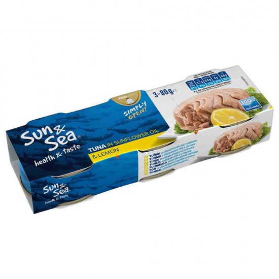 Set 3 Buc, Conserve de Ton Bucati Sun & Sea in Ulei de Floarea Soarelui si Lamaie, 3 x 80 g