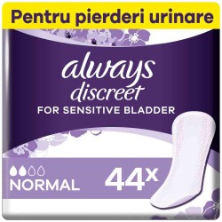 Absorbante Zilnice pentru Incontinenta Urinara Always Discreet Liners Normal, Cantitate 44 Buc/Pachet