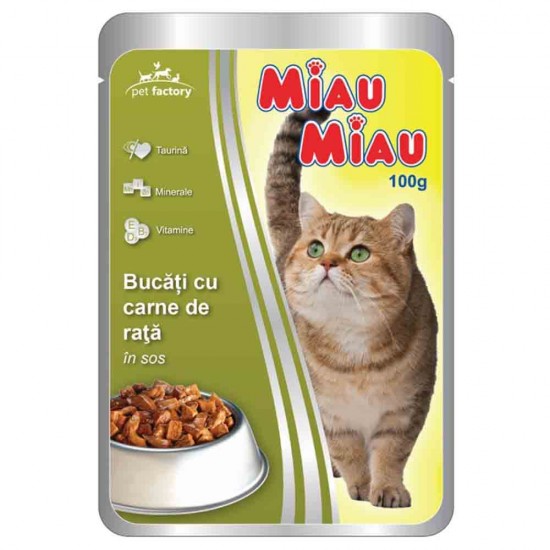 Hrana Umeda pentru Pisici Miau-Miau, Rata in Sos, 100 g