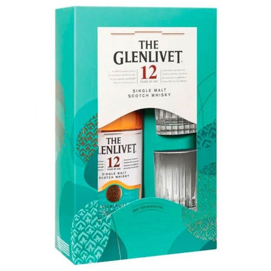 Whiskey The Glenlivet 12 Ani Double Oak, in Cutie + 2 Pahare, 40% Alcool, 700 ml