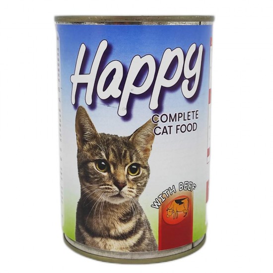 Conserva pentru Pisici Happy, Carne de Vita, 415 g