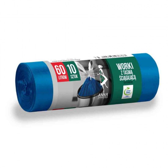 Saci Menajeri cu Snur Ana Zaradna Ultrarezistenti Albastri LDPE, 60 L, 10 Buc