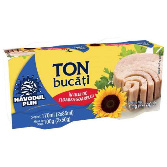 Set 2 Buc, Conserve de Ton Maruntit Navodul Plin in Ulei de Floare Soarelui, 2 x 80 g