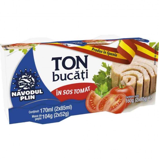 Set 2 Buc, Conserve de Ton Maruntit Navodul Plin in Sos de Tomate, 2 x 80 g