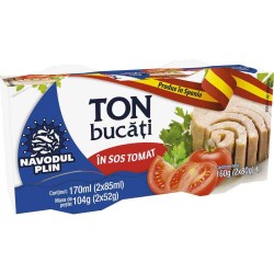 Set 2 Buc, Conserve de Ton Bucati in Sos Tomat Navodul Plin, 2 x 80 g
