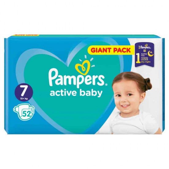 Scutece Pampers Active Baby, Marimea 7, 15+ Kg, 52 Buc