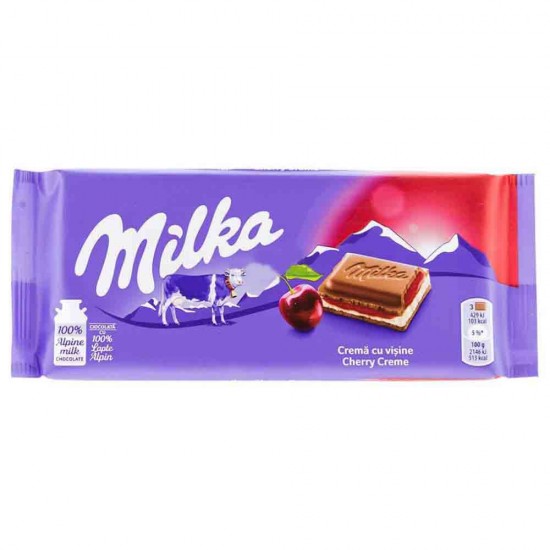 Ciocolata Milka Alpine cu Crema de Visine, 100 g