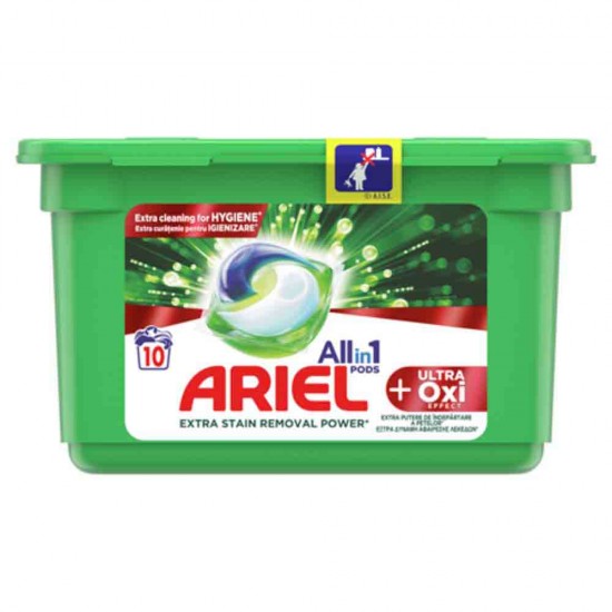 Detergent Capsule de Rufe Ariel All in One Oxi, 10 Spalari, 10 Capsule