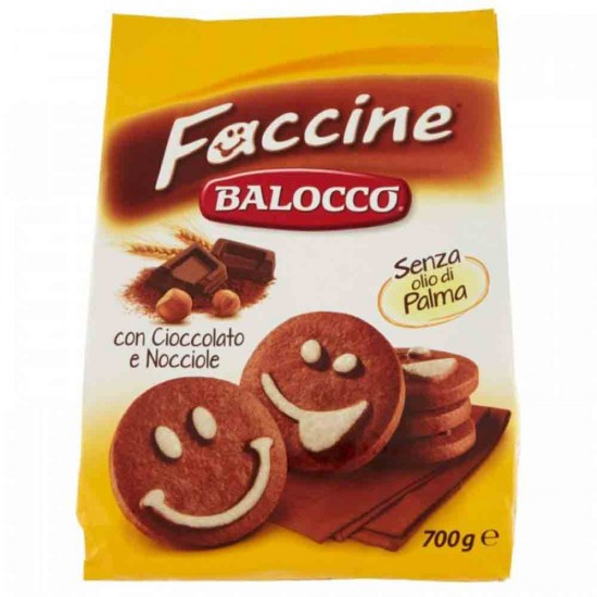 Biscuiti Balocco Faccine cu Ciocolata si Alune, 700 g