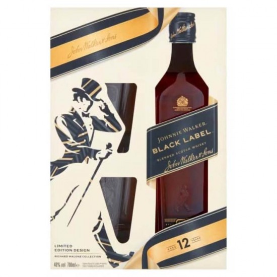 Whiskey Johnnie Walker Black Label 12YO + 2 Pahare, 40% Alcool, 700 ml