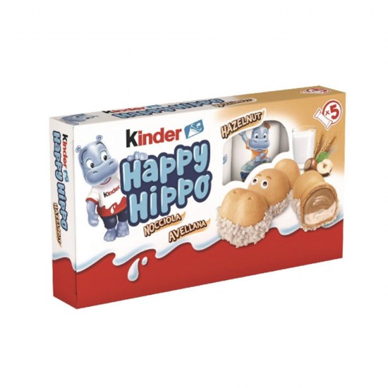 Napolitane Kinder Happy Hippo cu Lapte si Alune de Padure, 5 Napolitane/Pachet, 103,5 g