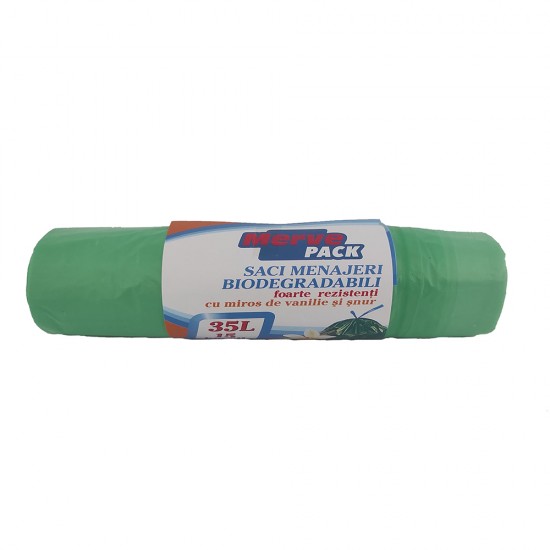 Saci Menajeri Merve, Biodegradabili cu Miros de Vanilie si Snur, 35 L, 15 Buc/Rola