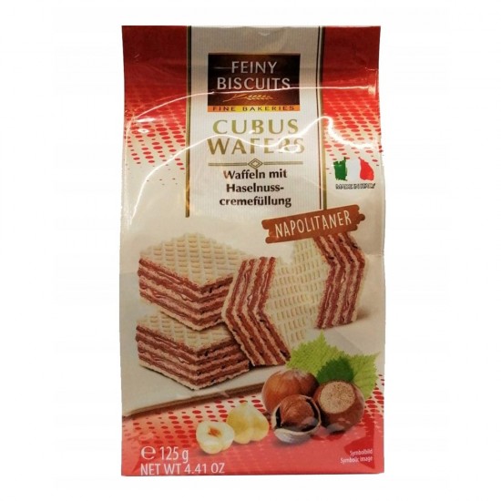 Napolitane Feiny Biscuits Cubus Wafers cu Alune, 125 g