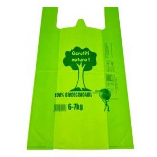 Set 250 Pungi Biodegradabile, Rezistenta la Greutate de 6-7 kg (50 Pungi/ Set x 5 Set), Dimensiuni 28x50 cm, Culoare Verde Deschis