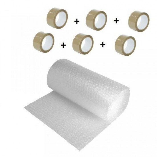 Pachet Folie cu Bule, Dimensiune 60cm x 100m, 90 g/m² + 6 Role Scotch in 3 Straturi