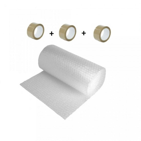 Pachet Folie cu Bule, Dimensiuni 100cm x 100m, 60 g/m² + 3 Role Scotch in 2 Straturi