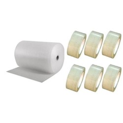 Pachet Folie cu Bule, Dimensiuni 10mx100m, 90g/m² + 6 Role Scotch in 3 Straturi