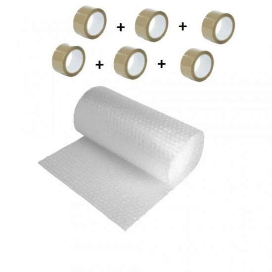 Pachet Folie cu Bule, Dimensiuni 10mx100m, 90g/m² + 6 Role Scotch in 3 Straturi