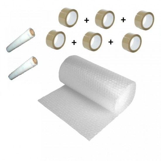 Pachet Folie cu Bule, Dimensiuni 100cm x 100m, 60g/m² + 6 Role Scotch in 2 Straturi