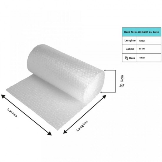 Pachet Folie cu Bule, Dimensiune 60cm x 100m, 60g/m² + 3 Role Scotch + 6 Stretch in 2 Straturi