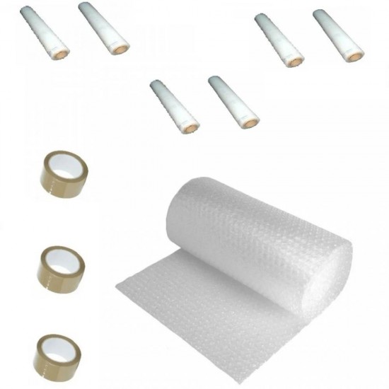 Pachet Folie cu Bule, Dimensiune 60cm x 100m, 60g/m² + 3 Role Scotch + 6 Stretch in 2 Straturi