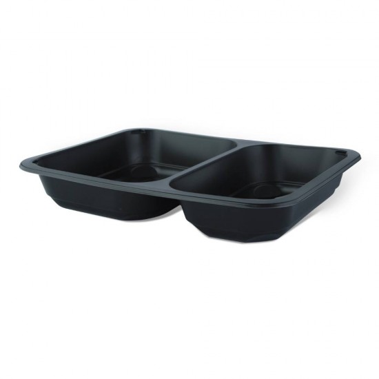 Set 300 Caserole Termosudabile din PP pentru Catering, Culoare Negre, Dimensiune 227x178x40 mm, 2 Compartimente