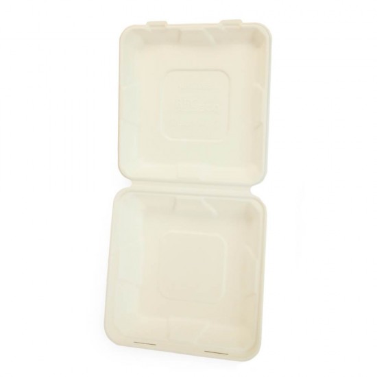 Set 200 Caserole Biodegradabile cu Capac pentru Meniu din Fibra Lemnoasa, Dimensiune 245x245x75 mm, 1 Compartiment
