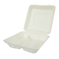 Set 200 Caserole Biodegradabile cu Capac pentru Meniu din Fibra Lemnoasa, Dimensiune 245x245x75 mm, 2 Compartimente Set 200 Caserole Biodegradabile cu Capac pentru Meniu din Fibra Lemnoasa, Dimensiune 245x245x75 mm, 2 Compartimente
